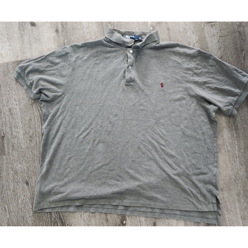 Polo Ralph Lauren Men 3XB Big Heather Gray Short Sleeve Pique Polo Red Pony